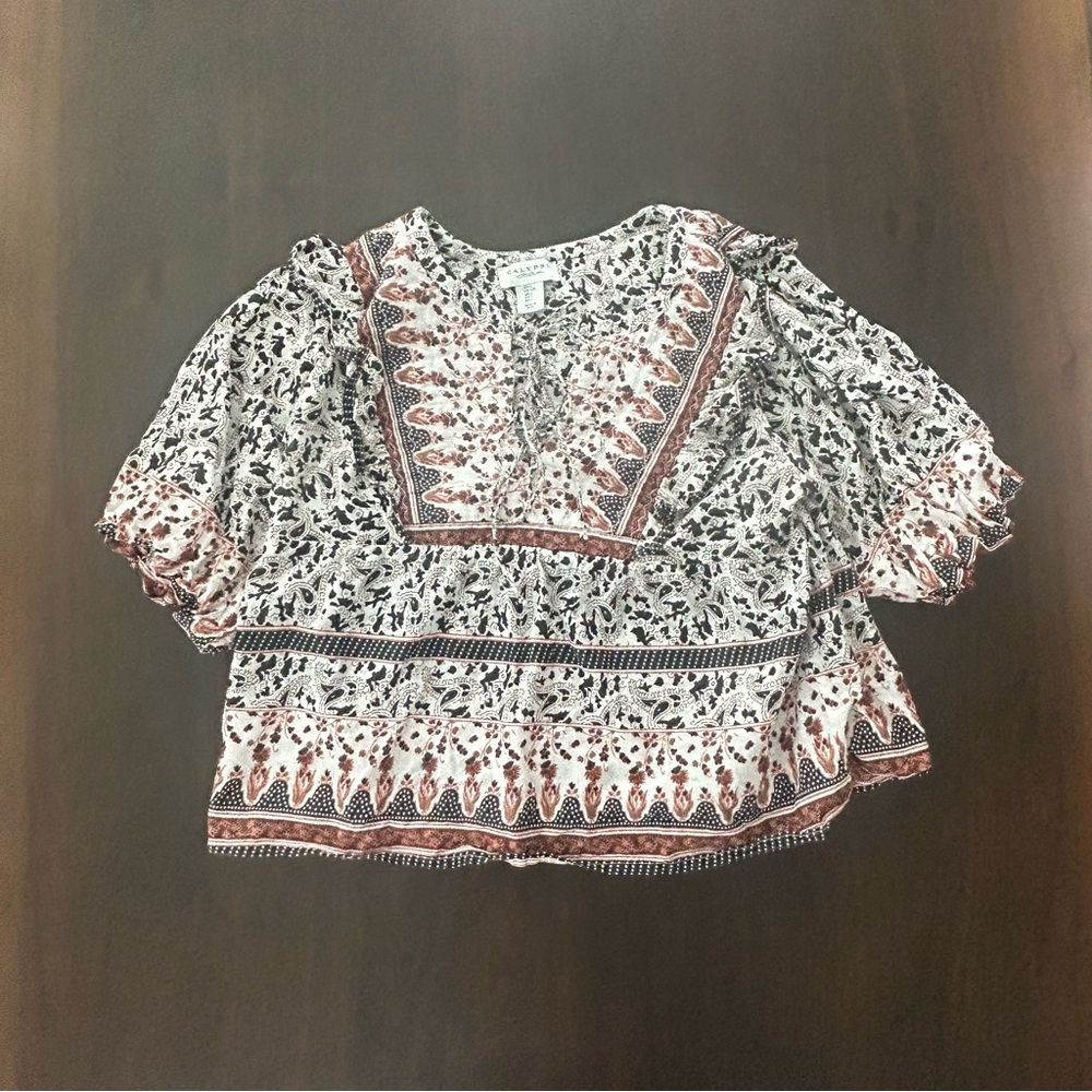Calypso St. Barth Cream Floral Paisley Maiden Peasant Blouse Size Large